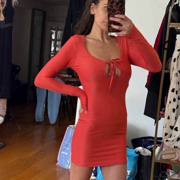 Super down rubie keyhole mini dress in coral - Picture 1 of 8